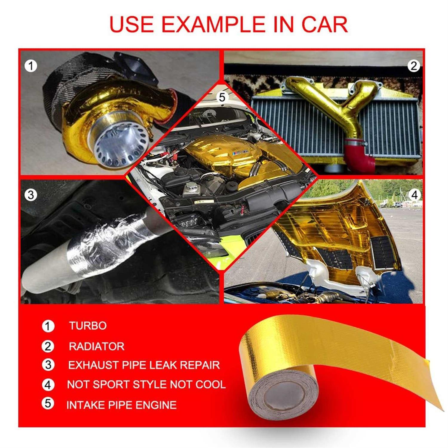 Sporacingrts 2 Gold Adhesive Backed Heat Barrier Tape Heat Shield Reflective Tape Wrap Roll,compatible with Car Intake Pipe - Zenithce