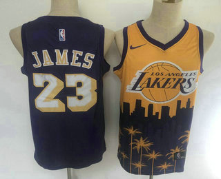 Los Angeles Lakers #23 LeBron James Purple with Yellow Salute Swingman Stitched Jersey - Zenithce