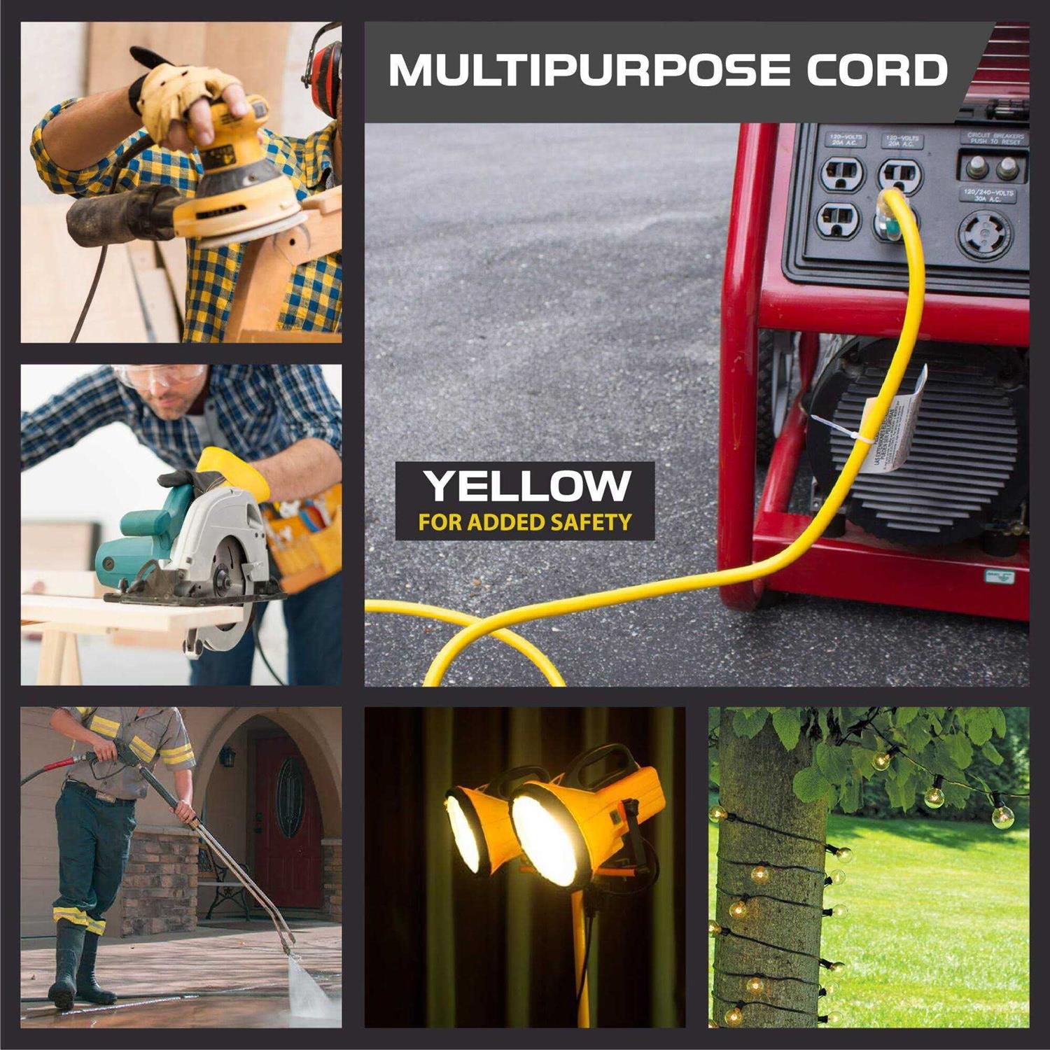Iron Forge Cable Lighted Outdoor Extension Cord 12/3 Sjtw Heavy Duty Yellow Extension Cable with 3 - Zenithce