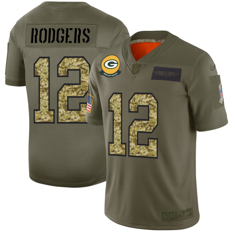 Green Bay Packers #12 Aaron Rodgers 2019 Olive Camo Salute To Service Limited Stitched Jersey - Zenithce