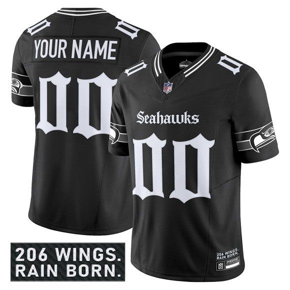 Seattle Seahawks Custom Black 2025 F.U.S.E. 'Gothic Rain City Shadows Edition' Vapor Limited Stitched Jersey - Zenithce