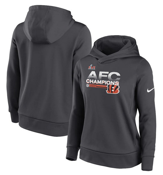 Women's Cincinnati Bengals 2022 Black AFC Champions Pullover Hoodie(Run Small) - Zenithce
