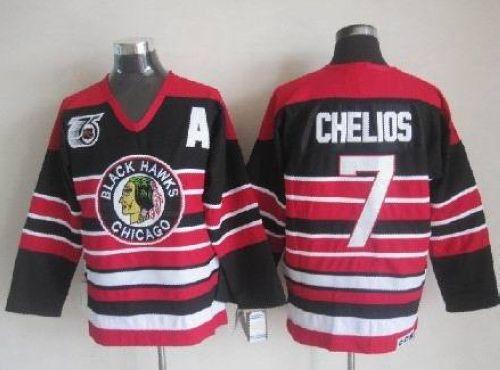 Blackhawks #7 Chris Chelios Red Black 75TH CCM Stitched Jersey - Zenithce