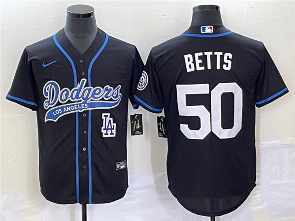 Los Angeles Dodgers #50 Mookie Betts Black With Patch Cool Base Stitched Jersey - Zenithce