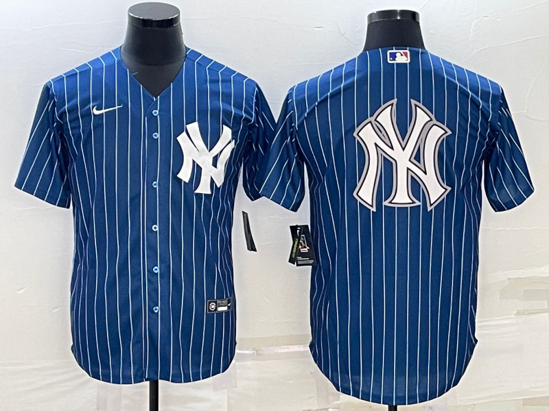 New York Yankees Blue Team Big Logo Cool Base Stitched Jersey - Zenithce