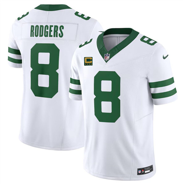 New York Jets #8 Aaron Rodgers White 2024 F.U.S.E. With 4-Star C Patch Vapor Limited Throwback Stitched Jersey - Zenithce