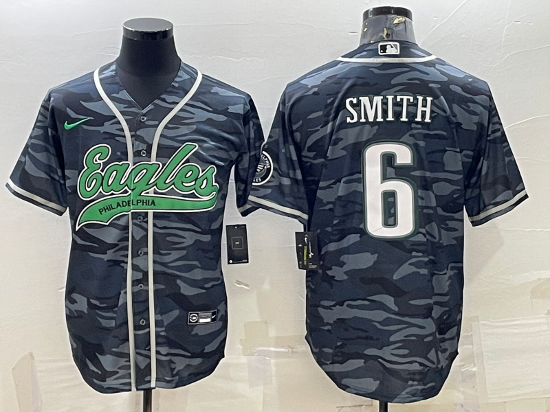 Philadelphia Eagles #6 DeVonta Smith Grey Camo With Patch Cool Base Stitched Baseball Jersey - Zenithce