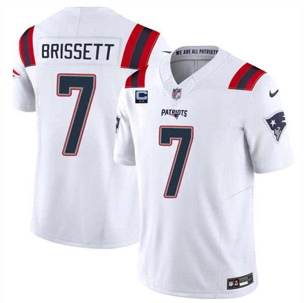 New England Patriots #7 Jacoby Brissett White 2024 F.U.S.E. With 2-Star C Patch Vapor Limited Stitched Jersey - Zenithce