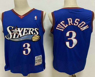 Philadelphia 76ers #3 Allen Iverson 2000-01 Blue Hardwood Classics Soul Swingman Throwback Jersey - Zenithce
