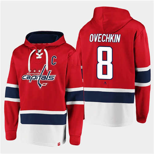 Washington Capitals #8 Alex Ovechkin Red All Stitched Sweatshirt Hoodie - Zenithce