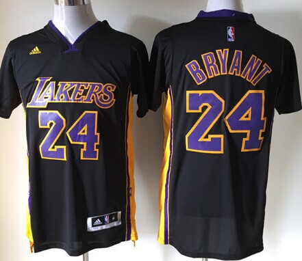 Los Angeles Lakers #24 Kobe Bryant Revolution 30 Swingman 2014 New Black With Purple Short-Sleeved Jersey - Zenithce