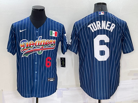 Los Angeles Dodgers #6 Trea Turner Navy Mexico Rainbow Cool Base Stitched Baseball Jersey - Zenithce