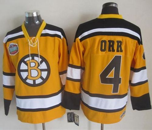 Bruins #4 Bobby Orr Yellow Winter Classic CCM Throwback Stitched Jersey - Zenithce