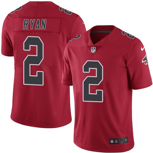 Falcons #2 Matt Ryan Red Stitched Limited Rush Nike Jersey - Zenithce