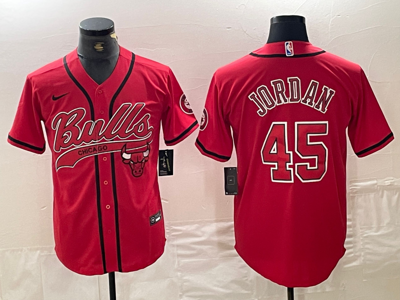 Chicago Bulls #45 Michael Jordan Red Cool Base Stitched Baseball Jersey - Zenithce