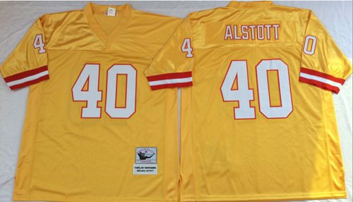Mitchell And Ness Buccaneers #40 Mike Alstott Gold Throwback Stitched Jersey - Zenithce