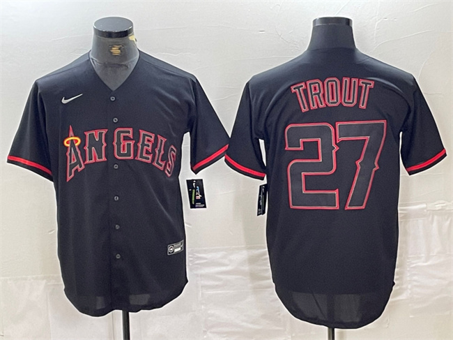 Los Angeles Angels #27 Mike Trout Black Red Cool Base Stitched Jersey - Zenithce