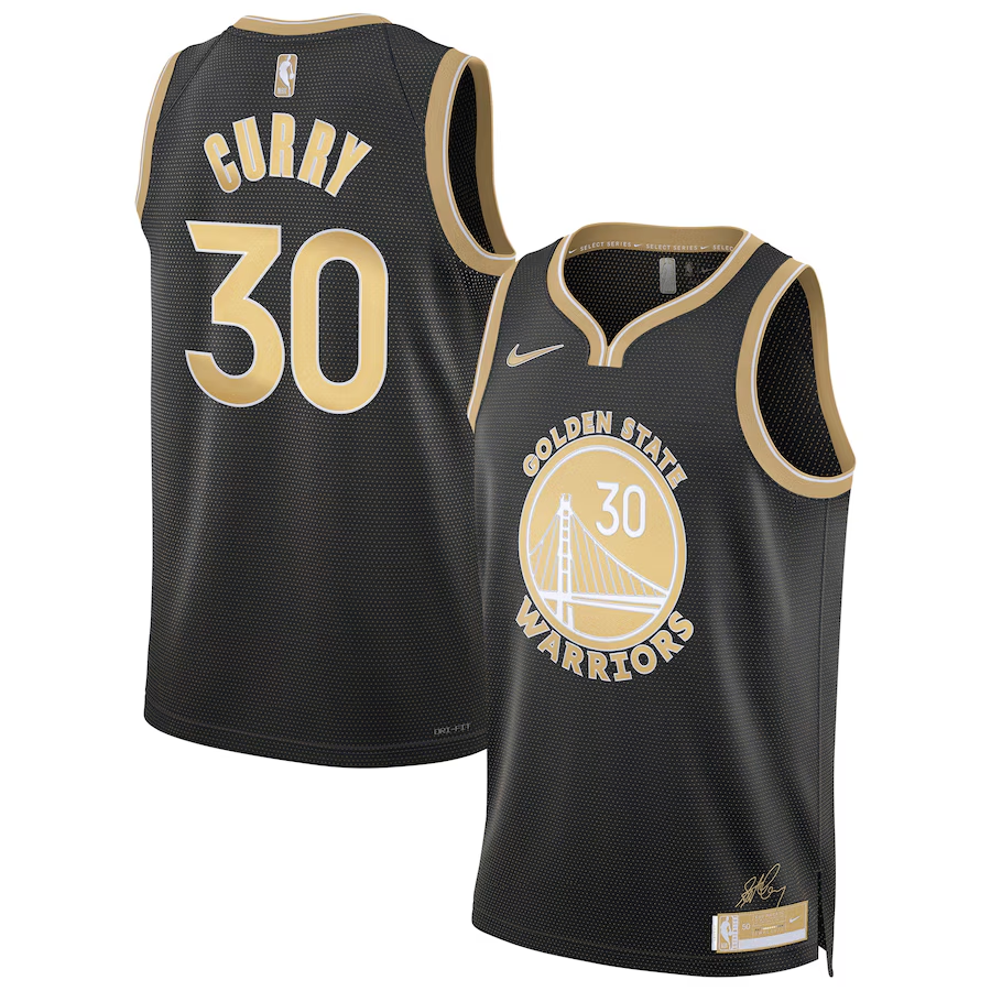 Golden State Warriors 30 Stephen Curry Black Gold 2024 Select Series Stitched Jersey - Zenithce