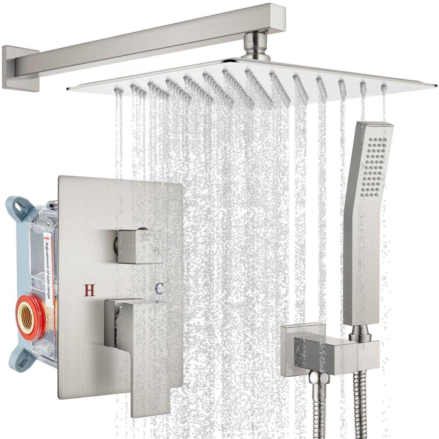 Gotonovo 12 Inch Rain Shower System Brushed Nickel Luxury High Pressure Shower Head Bathroom Shower Faucet Set Hand Held Spray Rough-in Valve and - Zenithce