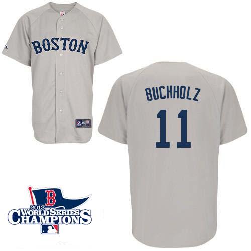 Red Sox #11 Clay Buchholz Grey Cool Base 2013 World Series Champions Patch Stitched Jersey - Zenithce