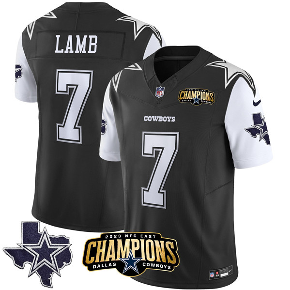 Dallas Cowboys #7 Trevon Diggs Black White 2023 F.U.S.E. NFC East Champions Ptach Stitched Jersey - Zenithce