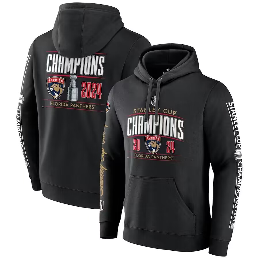 Florida Panthers Black 2024 Stanley Cup Champions Pinnacle Fleece Pullover Hoodie - Zenithce