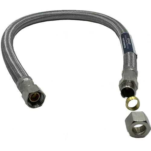 EZ-Fluid Plumbing 3/8 Male Compression To 3/8-Inch Female Comp. Stainless Steel Braided Faucet Connector Line Extension - Zenithce