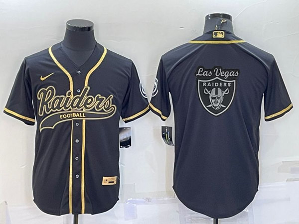 Las Vegas Raiders Black Gold Team Big Logo With Patch Cool Base Stitched Baseball Jersey - Zenithce