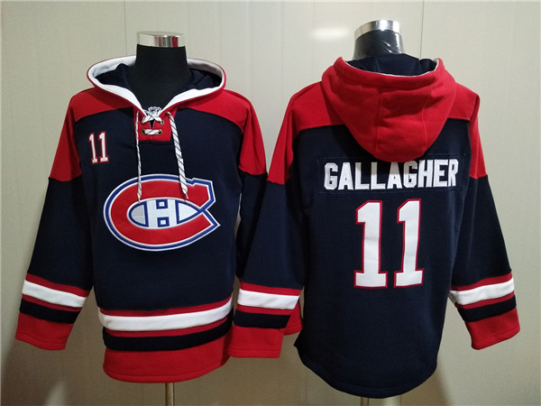 Montreal Canadiens #11 Brendan Gallagher Navy Red Lace-Up Pullover Hoodie - Zenithce