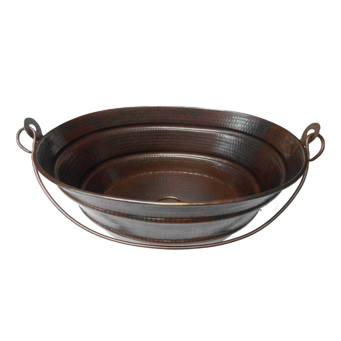 SimplyCopper 15 Round Cottage Chic Copper Vessel Bucket Bathroom Sink with Distressed Antique White Exterior WF-B-15-W - Zenithce