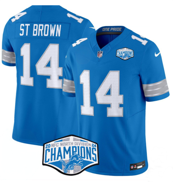 Detroit Lions #14 Amon-Ra St. Brown Blue 2024 NFC North Champions F.U.S.E. Vapor Limited Stitched Jersey - Zenithce