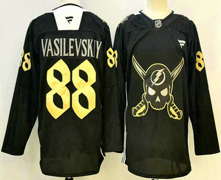 Tampa Bay Lightning #88 Andrei Vasilevskiy Black Pirate Themed Warmup Authentic Jersey - Zenithce