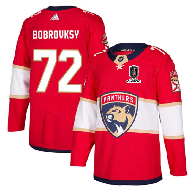 Florida Panthers #72 Sergei Bobrovsky Red Home 2024 Stanley Cup Champions Stitched Jersey - Zenithce
