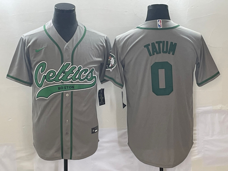 Boston Celtics #0 Jayson Tatum Grey With Patch Stitched Baseball Jersey - Zenithce