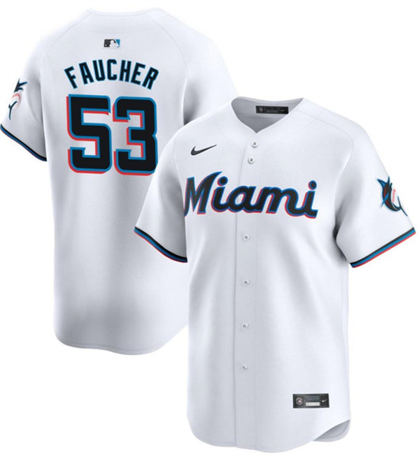 Miami Marlins #53 Calvin Faucher White Home Limited Stitched Jersey - Zenithce
