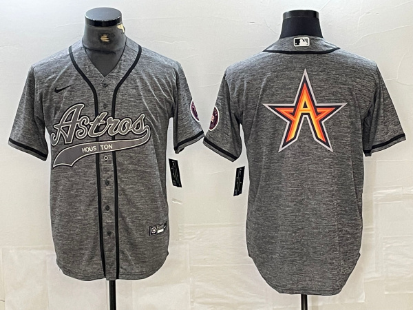 Houston Astros Gray Team Big Logo With Patch Cool Base Stitched Jersey - Zenithce
