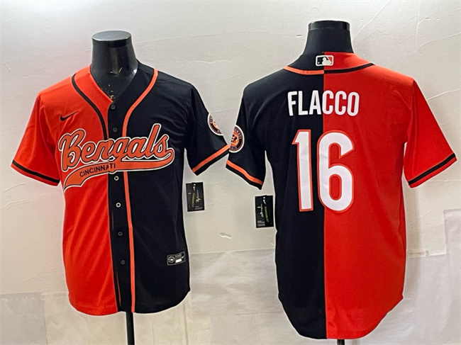 Cincinnati Bengals #16 Joe Flacco Orange Black Split With Patch Cool Base Stitched Jersey - Zenithce