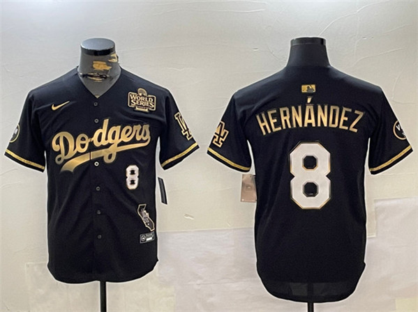 Los Angeles Dodgers #8 Enrique Hernández Black Gold 2024 World Series With Vin California Patch Vapor Premier Limited Stitched Jersey - Zenithce
