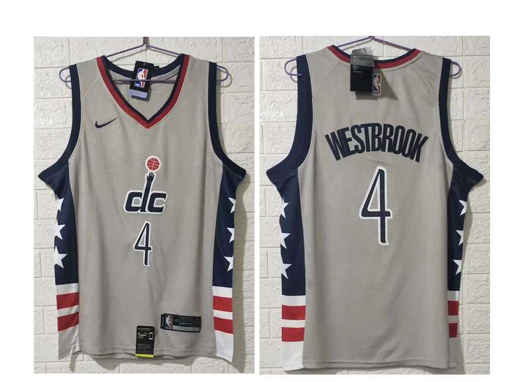 Washington Wizards #4 Russell Westbrook NEW Grey 2021 City Edition Swingman Jersey - Zenithce