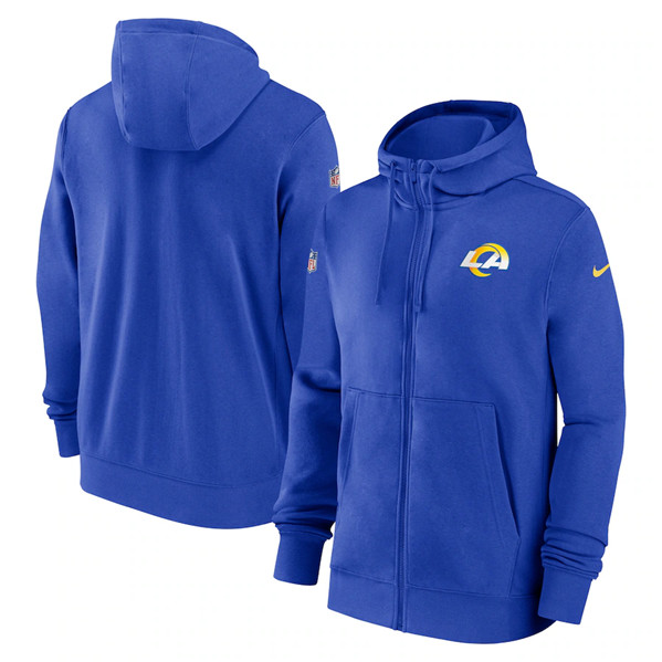 Los Angeles Rams Blue Sideline Club Performance Full-Zip Hoodie - Zenithce