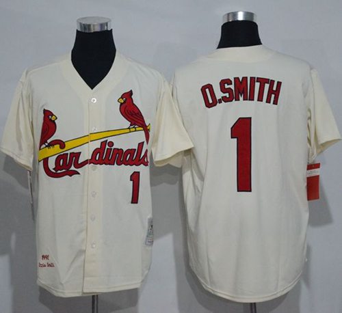 Mitchell And Ness Cardinals #1 Ozzie Smith Cream Throwback Stitched Jersey - Zenithce