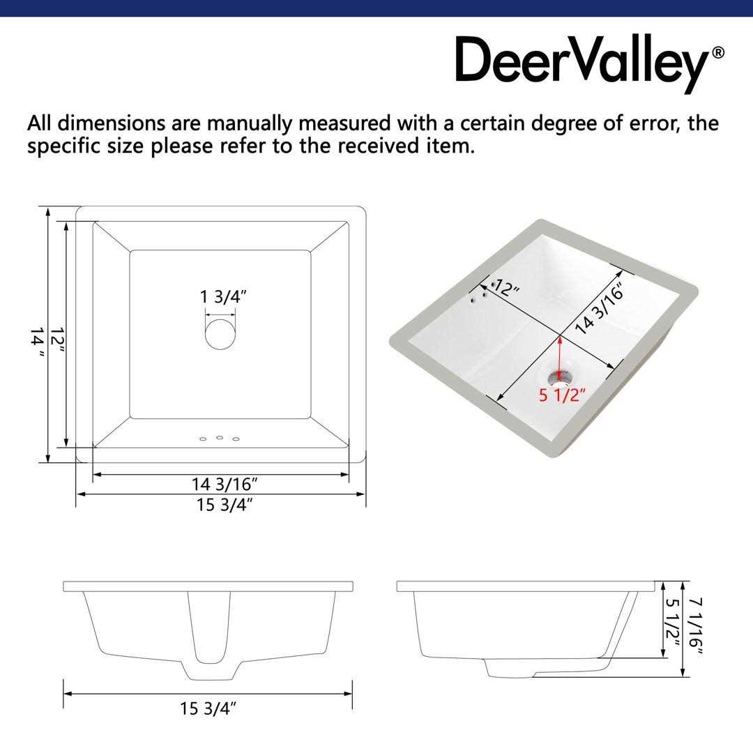 DeerValley DV-1U306 Ursa 18 x 13 Rectangular Vitreous China Undermount Bathroom Sink with Overflow - Zenithce