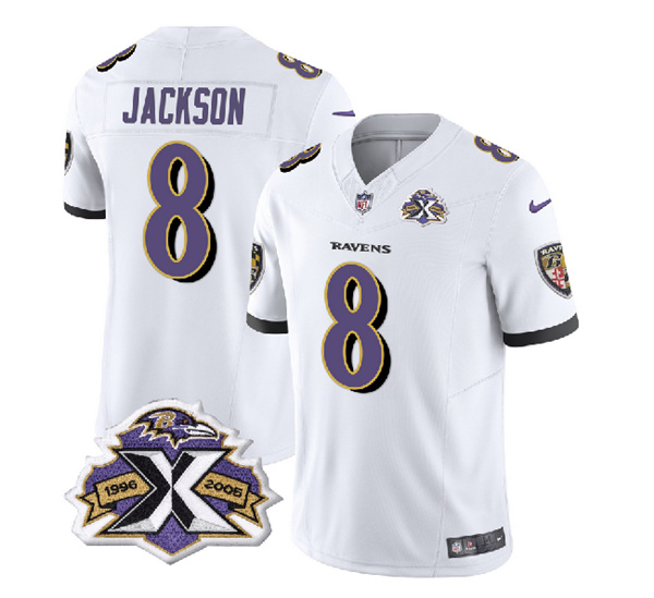 Baltimore Ravens #8 Lamar Jackson White 2023 F.U.S.E With Patch Throwback Vapor Limited Stitched Jersey - Zenithce