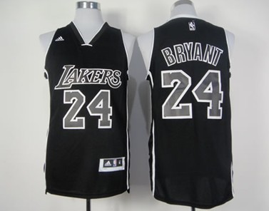 Los Angeles Lakers #24 Kobe Bryant Revolution 30 Swingman All Black With White Jersey - Zenithce