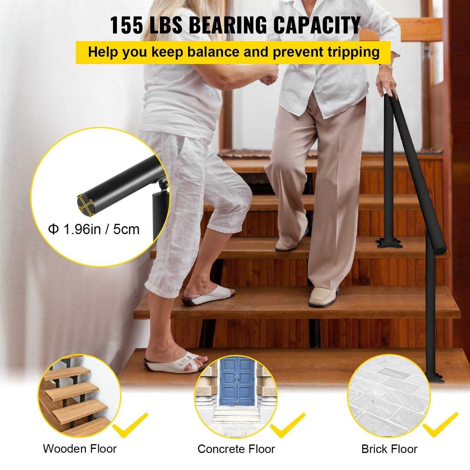 VEVOR Outdoor Stair Railing Fits for 3 to 4 Steps Adjustable Exterior Stair Railing Wrought Iron Handrail TZFGZXSLZFSD4JWFNV0 - Zenithce