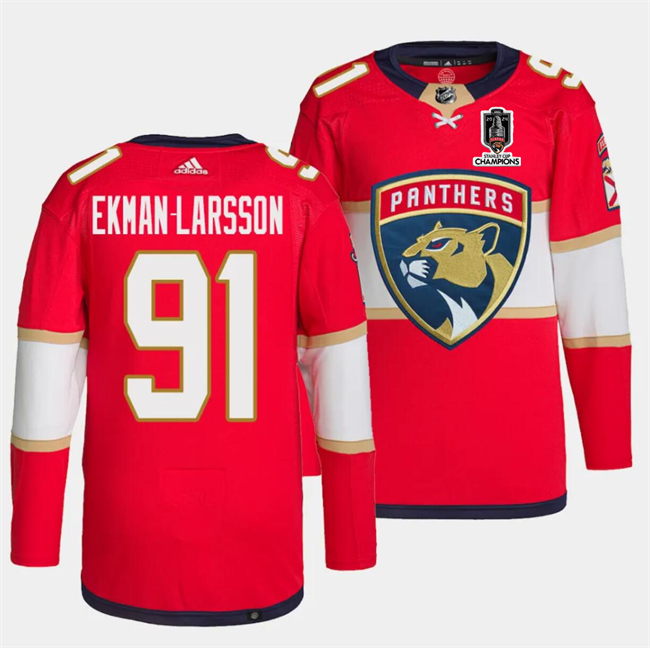 Florida Panthers #91 Oliver Ekman-Larsson Red Home 2024 Stanley Cup Champions Stitched Jersey - Zenithce