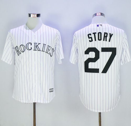 Rockies #27 Trevor Story White Strip New Cool Base Stitched Jersey - Zenithce