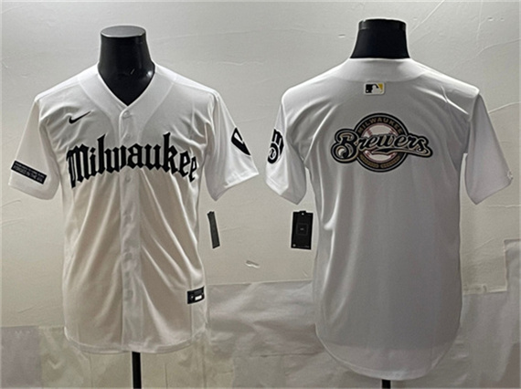 Milwaukee Brewers Team Big Logo White 'Gothic 414 Shadows Edition' Vapor Premier Limited Stitched Jersey - Zenithce