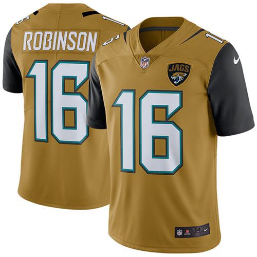 Jaguars #16 Denard Robinson Gold Stitched Limited Rush Nike Jersey - Zenithce