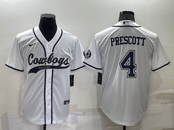 Dallas Cowboys #4 Dak Prescott White Cool Base Stitched Baseball Jersey - Zenithce